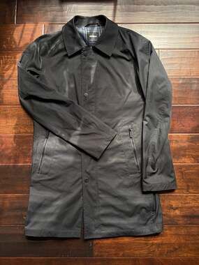 Strellson Black Zip-Front Car Coat with Plaid Lining